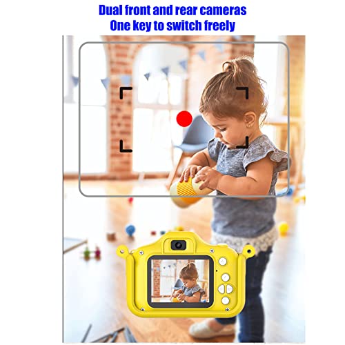 Children Camera, Dual Front and Rear Cameras Kids Digital Camera 2in HD Screen 28 Fun Photo Frames Cartoon Appearance for Video for Listening to Music (with 32G Memory Card with Card Reader)