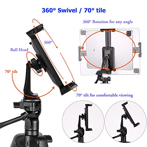 67 inTablet Ipad Tripod Stand Holder with Shutter and Cold Shoe Mount for iPad Pro 12.9/11 Air Mini, iPhone Galaxy, Applied Video Recording, Live Stream, Watching, 4~15 inch Devices