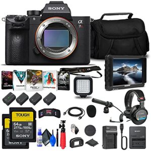 sony alpha a7r iva mirrorless digital camera (body only) (ilce7rm4a/b) + 4k monitor + pro headphones + pro mic + 2 x 64gb memory card + corel photo software + case + more (renewed)