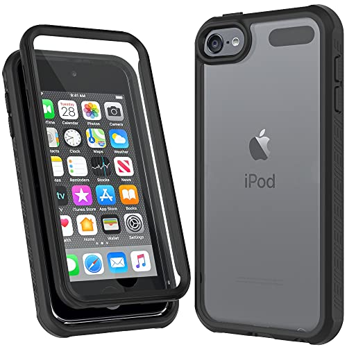 Puxicu iPod Case Compatible with iPod Touch 7th & 6th & 5th Generation,Build in Screen Protector,Heavy Duty Shock Resistant Hybrid Rugged Cover for iPod Touch-Black