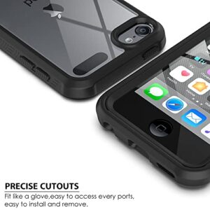 Puxicu iPod Case Compatible with iPod Touch 7th & 6th & 5th Generation,Build in Screen Protector,Heavy Duty Shock Resistant Hybrid Rugged Cover for iPod Touch-Black