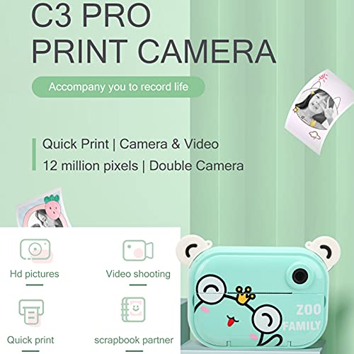 Vbestlife Digital Instant Print Camera, HD 1080P 12MP Camera 2.4'' Screen Digital WiFi Camera Toy with APP Printing, for Kids Children Presents