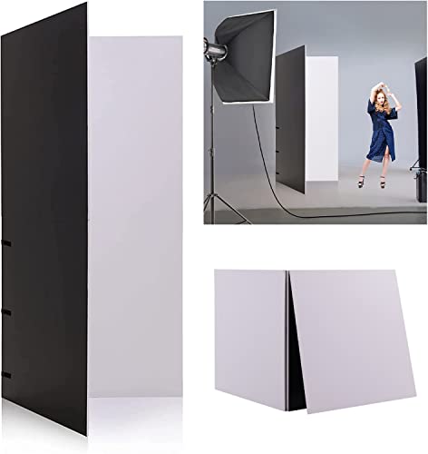 BEIYANG Photography Foldable Reflector Backdrop, 78.7x78.7inch 2 in 1 Background Cardboard, Double Sided Black/White Light Diffuser Board Photo Background