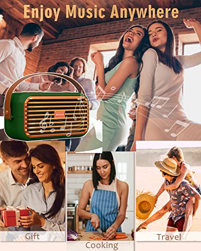 Greadio Vintage Speaker, Retro Bluetooth Speaker with 16W Stereo Sound Rich Bass Dual Speakers, Bluetooth 5.0, Support Hands-Free Call TF/AUX/U-Disk for Gift, Party, Travel, Office,Home (Green)