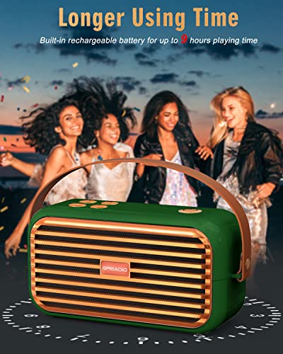 Greadio Vintage Speaker, Retro Bluetooth Speaker with 16W Stereo Sound Rich Bass Dual Speakers, Bluetooth 5.0, Support Hands-Free Call TF/AUX/U-Disk for Gift, Party, Travel, Office,Home (Green)