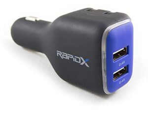 dualx dual usb charger for car and home by rapidx – blue