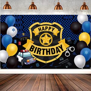 police theme happy birthday party decorations police large badge banner backdrop wall large police booth car background for police birthday party props wall supplies, 72.8 x 43.3 inch