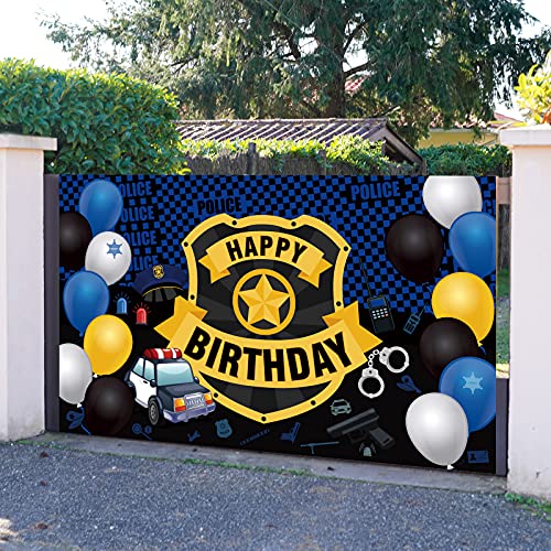 Police Theme Happy Birthday Party Decorations Police Large Badge Banner Backdrop Wall Large Police Booth Car Background for Police Birthday Party Props Wall Supplies, 72.8 x 43.3 Inch