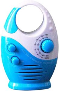 waterproof shower radio, splash proof am/fm radio with top handle for bathroom outdoor use – built-in speaker & adjustable volume(blue and white)