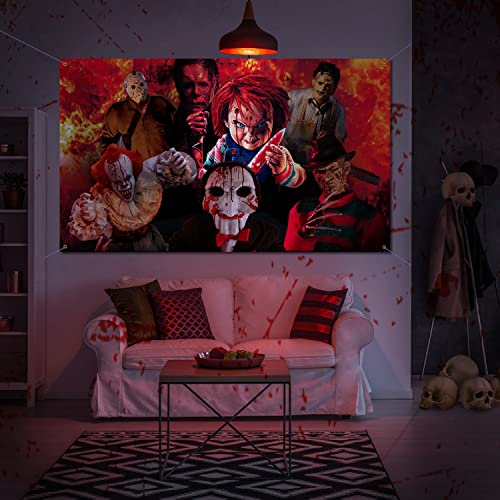 Horror Movie Character Backdrop Banner Horror Decor for Birthday Halloween Party Decorations Classic Scary Movie Character Background for Photo Booth Props Horror Birthday Decorations