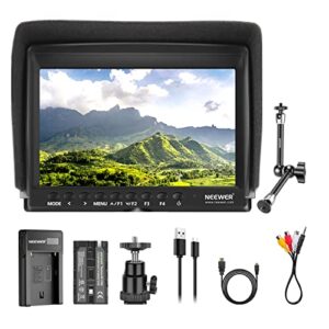 neewer f100 7 inch camera field monitor hd video assist slim ips 1280×800 hdmi input 1080p with 2600mah li-ion battery/usb charger，11” magic arm for dslr cameras, stabilizer, film video making rig