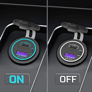 2 Pack USB C Car Charger Socket 12V USB Outlet, Qidoe 38W PD & QC3.0 Dual USB Port with Power Switch and 59'' Wire Waterproof RV USB Socket 12V Power Outlet for Car Boat Marine Golf Cart RV Motorcycle