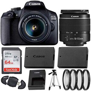 canon eos 2000d (rebel t7) digital slr camera with 18-55mm dc iii lens kit (international model) professional accessory black