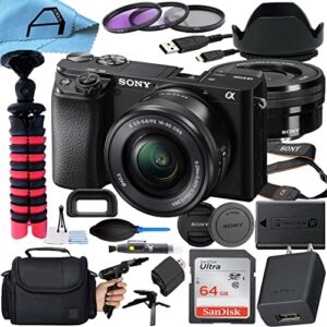 sony alpha a6100 mirroless digital camera with e pz 16-50mm oss lens + a-cell accessory bundle includes: tripod + 3 pieces filter kit + sandisk 64gb memory card + much more
