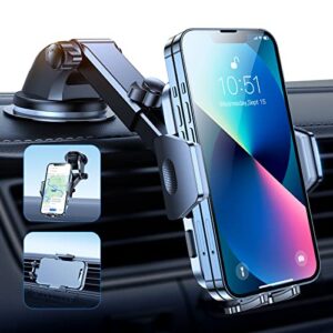 vicseed phone mount for car [𝗦𝘁𝗿𝗼𝗻𝗴 𝗦𝘂𝗰𝘁𝗶𝗼𝗻][𝗟𝗼𝗻𝗴 𝗔𝗿𝗺] super stable car phone holder mount for all phones with thick cases 3 in 1 universal cell phone holder mount