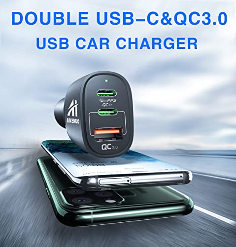 USB C Car Charger, 60W 3 Port Fast iPhone Car Charger, Dual PD 30W & QC 30W & PPS 33W, Type C Super Fast Car Adapter, Quick Charge 3.0 Cigarette Lighter USB Charger for Samsung S22/S21, iPhone 14/13