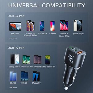 USB C Car Charger, 60W 3 Port Fast iPhone Car Charger, Dual PD 30W & QC 30W & PPS 33W, Type C Super Fast Car Adapter, Quick Charge 3.0 Cigarette Lighter USB Charger for Samsung S22/S21, iPhone 14/13