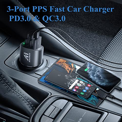 USB C Car Charger, 60W 3 Port Fast iPhone Car Charger, Dual PD 30W & QC 30W & PPS 33W, Type C Super Fast Car Adapter, Quick Charge 3.0 Cigarette Lighter USB Charger for Samsung S22/S21, iPhone 14/13