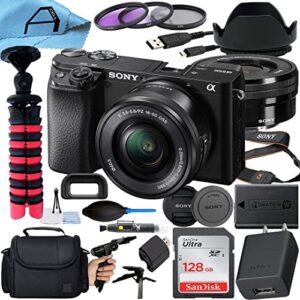 sony alpha a6100 mirroless digital camera with e pz 16-50mm oss lens + a-cell accessory bundle includes: tripod + 3 pieces filter kit + sandisk 128gb memory card + much more