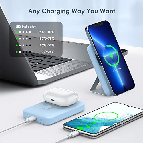 Magnetic Wireless Portable Charger Compatible with iPhone 14/13/12 Series, 10000mAh Foldable Mag-Safe Battery Pack Fast Charging Power Bank and USB-C for Phone 13/13 Pro Max/12/12 Pro Max/12 Mini