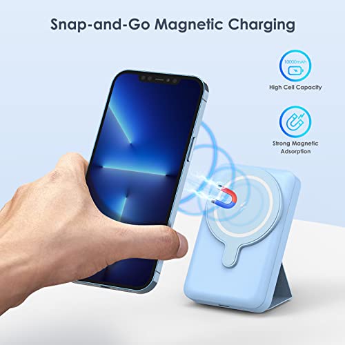 Magnetic Wireless Portable Charger Compatible with iPhone 14/13/12 Series, 10000mAh Foldable Mag-Safe Battery Pack Fast Charging Power Bank and USB-C for Phone 13/13 Pro Max/12/12 Pro Max/12 Mini