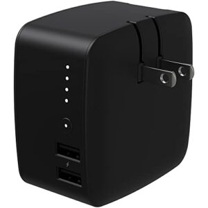 mophie powerstation cube 10,000mah dual port portable battery with built-in wall plug + car charger, black