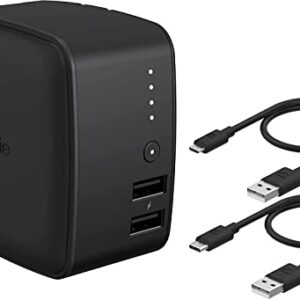 Mophie Powerstation Cube 10,000mAh Dual Port Portable Battery with Built-in Wall Plug + Car Charger, Black