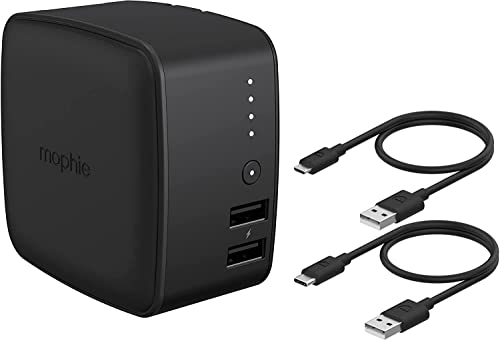 Mophie Powerstation Cube 10,000mAh Dual Port Portable Battery with Built-in Wall Plug + Car Charger, Black