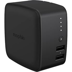 Mophie Powerstation Cube 10,000mAh Dual Port Portable Battery with Built-in Wall Plug + Car Charger, Black