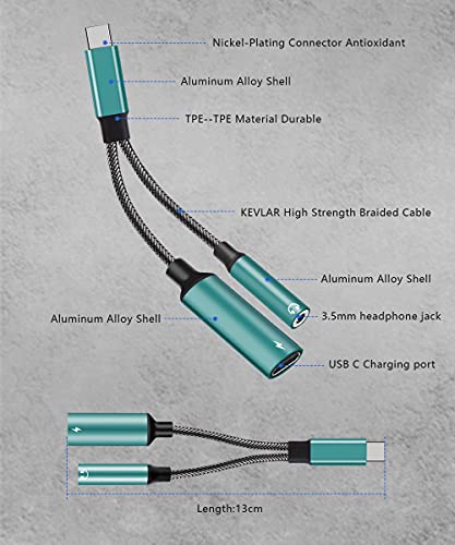 Samsung Galaxy S23 Headphone Adapter, 2 in 1 USB C to 3.5mm Headphone Adapter with PD 60W Charging Dongle Compatible with Galaxy S23+/S22+/S22/S22+/S21+/S20/S20FE/Note 10+, Google Pixel 7/6Pro/5/4XL