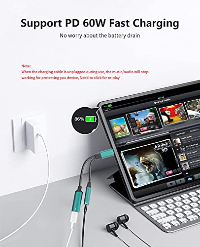 Samsung Galaxy S23 Headphone Adapter, 2 in 1 USB C to 3.5mm Headphone Adapter with PD 60W Charging Dongle Compatible with Galaxy S23+/S22+/S22/S22+/S21+/S20/S20FE/Note 10+, Google Pixel 7/6Pro/5/4XL