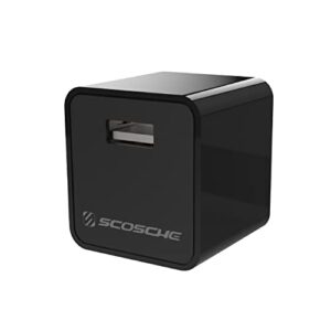 scosche ha12-rp supercube 12w single usb port portable wall charger adapter for all usb devices, cell phone, tablet, travel charger in black