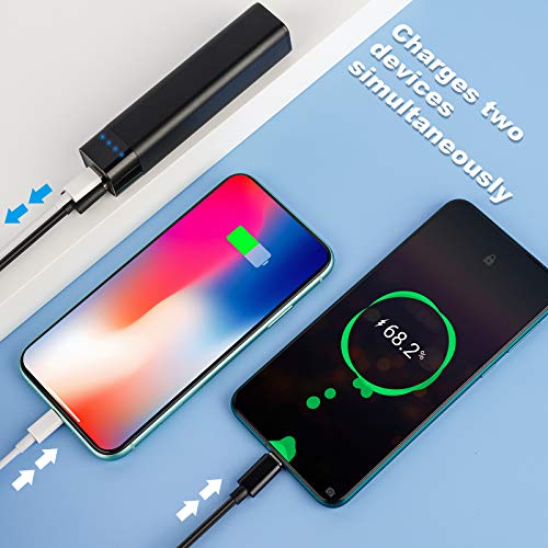 Attom Tech 18W PD Mini USB-C Power Bank 4800mAh Power Delivery and QC 3.0 Fast Charging, Small Lipstick Portable Charger Dual USB Output External Phone Battery Emergency Phone Power Backup