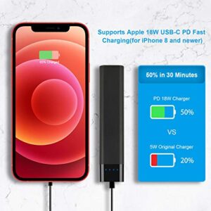 Attom Tech 18W PD Mini USB-C Power Bank 4800mAh Power Delivery and QC 3.0 Fast Charging, Small Lipstick Portable Charger Dual USB Output External Phone Battery Emergency Phone Power Backup