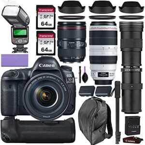canon eos 5d mark iv dslr camera w/canon 24-105mm f/4l ii usm, canon 100-400mm is ii usm & commander 420-800mm telephoto lens + elegant accessory kit (2x 64gb memory card, backpack & more.)