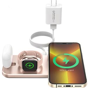 PUDOEN Wireless Charger, Foldable 3 in 1 Charging Station for Apple Multiple Devices, 18W Fast Charging Stand Compatible with Apple iWatch Series 7/6/SE/5/4/3/2/1, for iPhone AirPods Pro 3/2/1-Rose