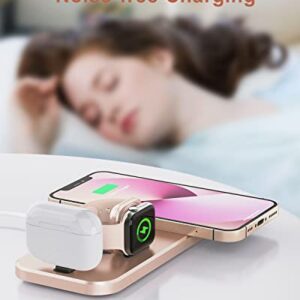 PUDOEN Wireless Charger, Foldable 3 in 1 Charging Station for Apple Multiple Devices, 18W Fast Charging Stand Compatible with Apple iWatch Series 7/6/SE/5/4/3/2/1, for iPhone AirPods Pro 3/2/1-Rose