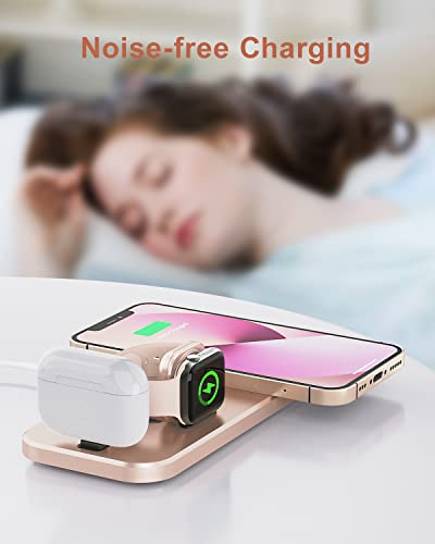 PUDOEN Wireless Charger, Foldable 3 in 1 Charging Station for Apple Multiple Devices, 18W Fast Charging Stand Compatible with Apple iWatch Series 7/6/SE/5/4/3/2/1, for iPhone AirPods Pro 3/2/1-Rose