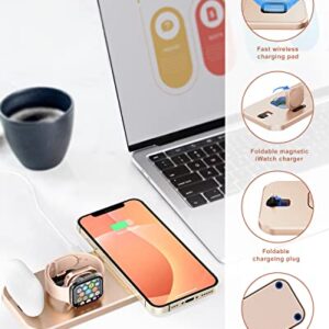 PUDOEN Wireless Charger, Foldable 3 in 1 Charging Station for Apple Multiple Devices, 18W Fast Charging Stand Compatible with Apple iWatch Series 7/6/SE/5/4/3/2/1, for iPhone AirPods Pro 3/2/1-Rose