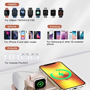 PUDOEN Wireless Charger, Foldable 3 in 1 Charging Station for Apple Multiple Devices, 18W Fast Charging Stand Compatible with Apple iWatch Series 7/6/SE/5/4/3/2/1, for iPhone AirPods Pro 3/2/1-Rose