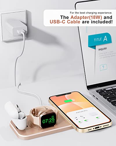 PUDOEN Wireless Charger, Foldable 3 in 1 Charging Station for Apple Multiple Devices, 18W Fast Charging Stand Compatible with Apple iWatch Series 7/6/SE/5/4/3/2/1, for iPhone AirPods Pro 3/2/1-Rose