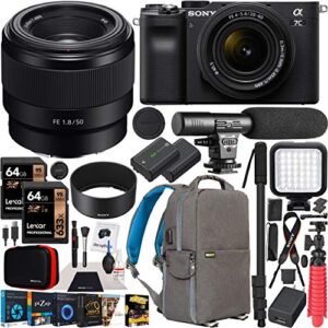 sony a7c mirrorless full frame camera 2 lens kit body with 28-60mm f4-5.6 + 50mm f1.8 sel50f18 black ilce7cl/b bundle with deco gear photography backpack case, software and accessories