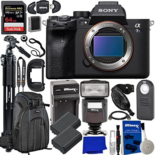 Sony a7S III Mirrorless Camera (Body Only) + SanDisk 64GB Extreme Pro SDXC, 2X Extended Life Batteries, Lightweight 72” Tripod, Universal Speedlite with LED Video Light & Much More (27pc Bundle)