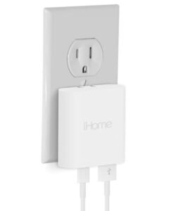 ihome usb c charger: ac pro 20w multiport usb charger (1 usb-c port, 1 usb-a port), flat usb c charger block, dual port usb plug adapter & phone charging block