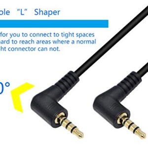 CERRXIAN 90 Degree Right Angle 3.5mm Male to Male Jack 4 Pole Extension Aux Audio Coiled Spiral Cable