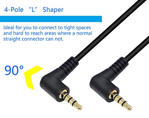 CERRXIAN 90 Degree Right Angle 3.5mm Male to Male Jack 4 Pole Extension Aux Audio Coiled Spiral Cable