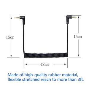 CERRXIAN 90 Degree Right Angle 3.5mm Male to Male Jack 4 Pole Extension Aux Audio Coiled Spiral Cable