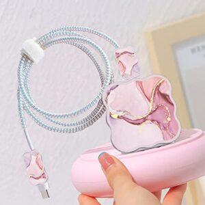 DIY Protectors Cable Protector for iPhone Charger Kawaii Luxurious Pink Marble Pattern Cute Girls Data Cable USB Charger Data Line Phone Wire SaverCute Protector for iPhone 11 12 13 14 Pro Max XS XR