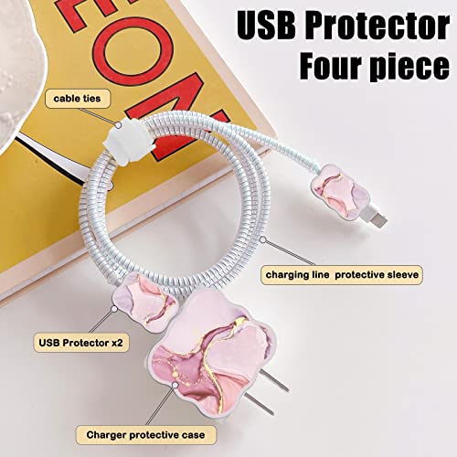 DIY Protectors Cable Protector for iPhone Charger Kawaii Luxurious Pink Marble Pattern Cute Girls Data Cable USB Charger Data Line Phone Wire SaverCute Protector for iPhone 11 12 13 14 Pro Max XS XR