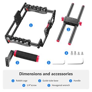 NEEWER Camera Video Cage Film Movie Making Kit, Aluminum Alloy with Top Handle, Dual Hand Grip, Two 15mm Rods, Compatible with Canon Sony Fujifilm Nikon DSLR Camera and Camcorder (Black + Red)
